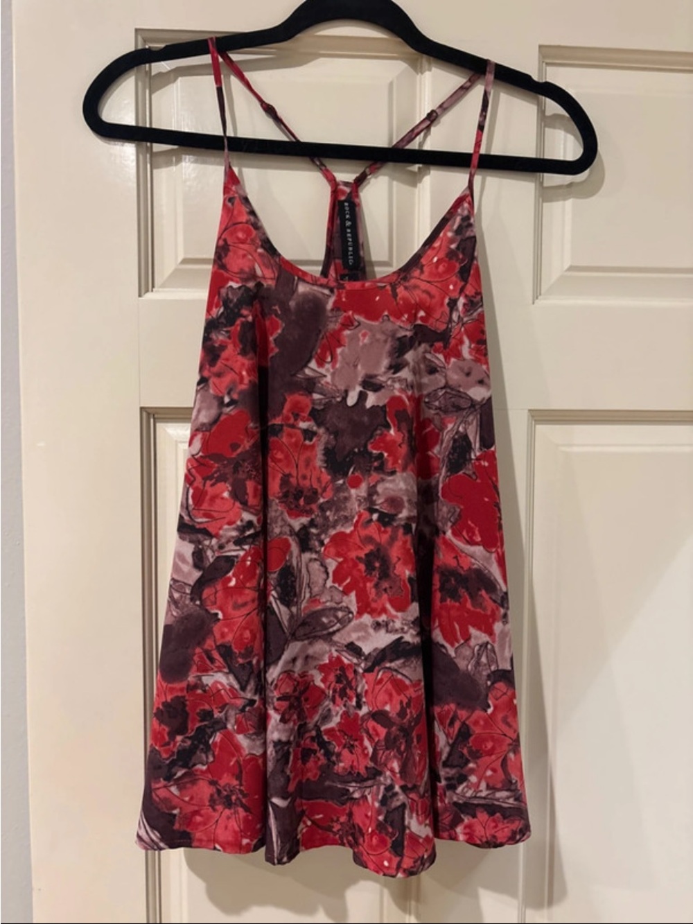 Rock & Republic Red Floral Satin Slip Chemise
